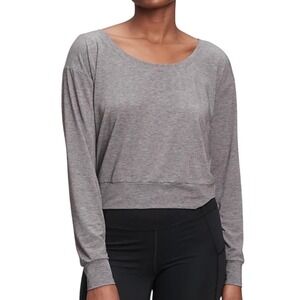 GapFit Breathe Heather Gray Long Sleeve Cropped T-Shirt, Size Small, Athleisure